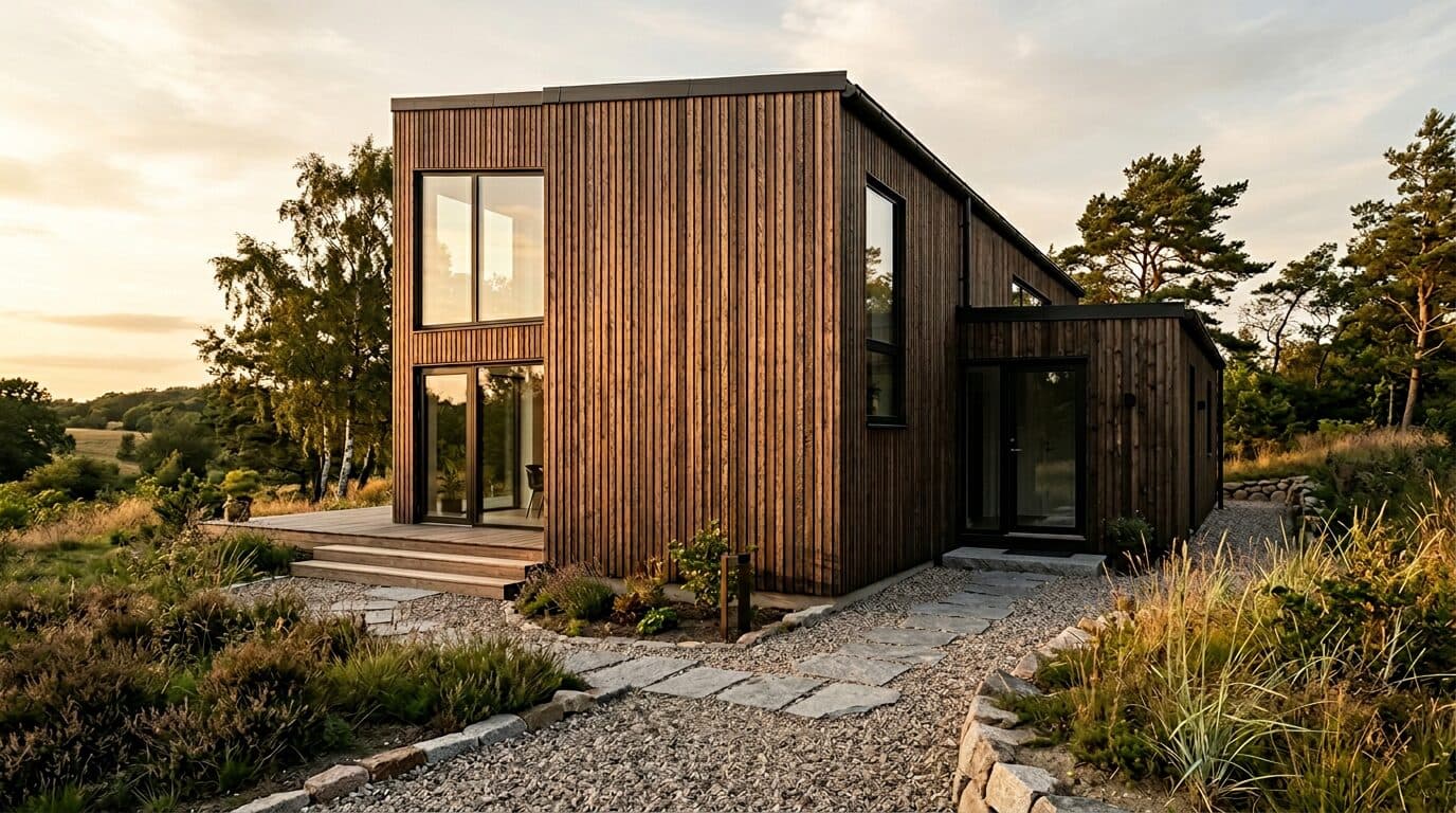 Moderne dansk hus med træbeklædning