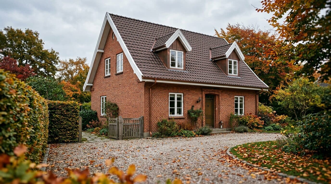 Dansk rød murstensvilla med nyrenoveret tegltag udført af tømrer i Holbæk