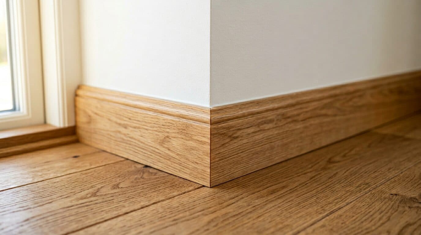 Detalje af nye egefodlister gerede i indvendigt hjørne med skarpe samlinger