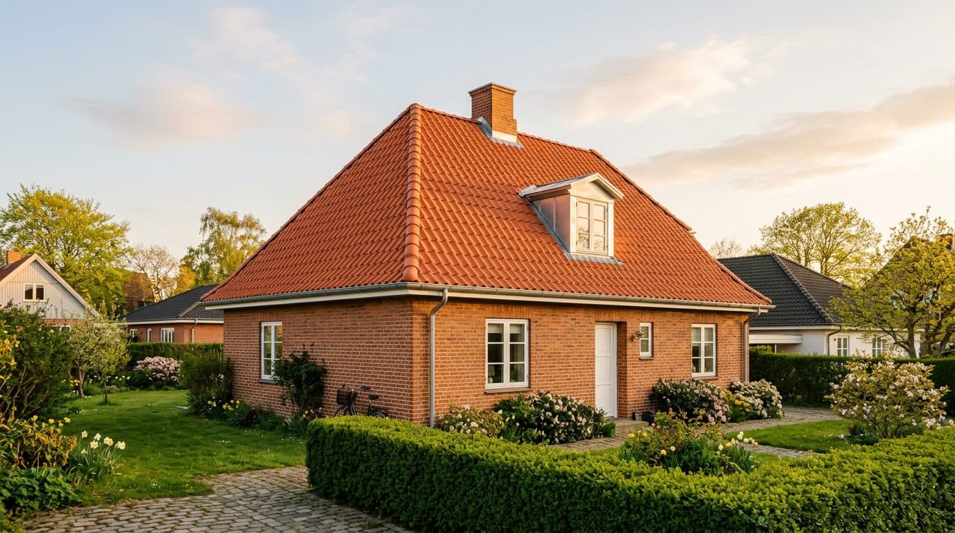 Nyrenoveret rødt tegltag med kvist på klassisk dansk murstenshus – tagarbejde udført af tømrer i Holbæk